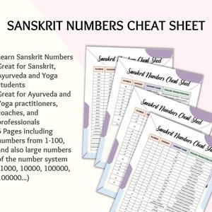Sanskrit Numbers Cheat Sheets For Sanskrit Student Teacher Guide, Educational Ayurveda Yoga Practitioner Coach, Teacher Gift, Client Gift