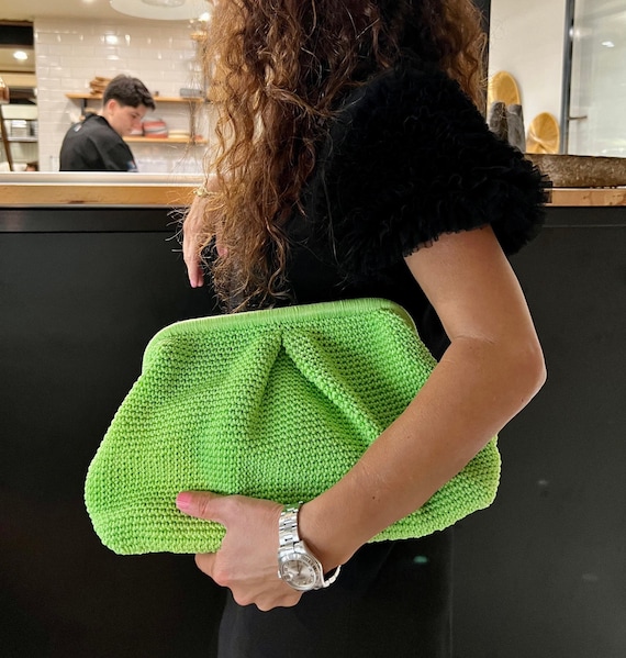 Apple Green Colored Clutch for Fashionistas Raffia Clutch 