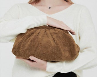 Fuzzy plush clutch for trendy girls, teddy clutch, faux fur clutch, Christmas gifts for her