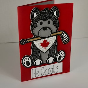 Carte de voeux d'anniversaire personnalisée faite main avec chien/chiot de hockey multicouche * Carte d'anniversaire de hockey canadien