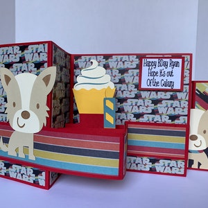 Handmade Star Wars Custom 3D Birthday Greeting Card with Dog/Puppy Box Pop up Style/Handmade Dog Lover Card