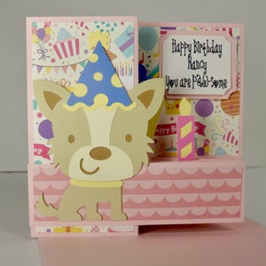 Handmade Personalized 3D Birthday Greeting Card/ Pop up Style Card/Girl Birthday Card/Birthday Card with Dog/Fun Birthday Card/Dog LoverCard