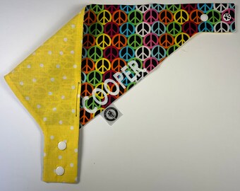Personalized Peace Sign Dog Bandana, Reversible Snap-On Scarf