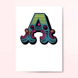 Eerste kaart | A - Z Alfabet Kaart - Vetgedrukte | Typografie | Romantisch | Kleurig