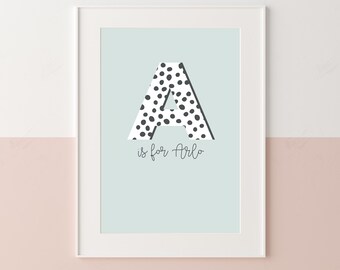 Personalised Name Print A4 Polka Dot Spot - Letter | Initial | Alphabet | Nursery Decor, Baby Childrens Bedroom Wall Art - Baby Gift