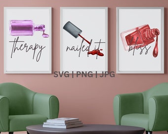 Arte imprimible para spa de uñas, arte decorativo de pared para salón de uñas, técnico de uñas, manicurista, arte de uñas, impresión digital descargable SVG JPG PNG