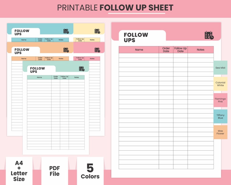 Printable Business Follow Ups Digital Sheet Template Small | Etsy
