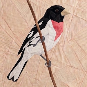 Rose Breasted Grosbeak, 14" FPP Quilt Block Pattern