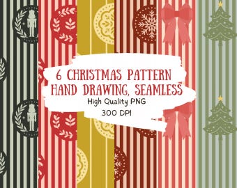 Hand-Drawn Christmas Pattern Set | Retro Holiday Design (PNG)