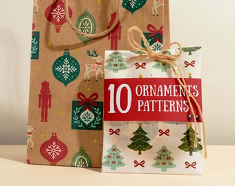 Hand-Drawn Christmas Ornament Pattern Set | Retro Holiday Designs (Digital Download)