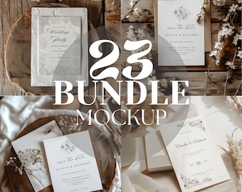 Wedding Card Mockup Bundle, Pack of 23, PSD, Boho Invitation Card Mockup, Birthday Card, Boho Set Mockup, A Series Ratio Card, Mega Bundle