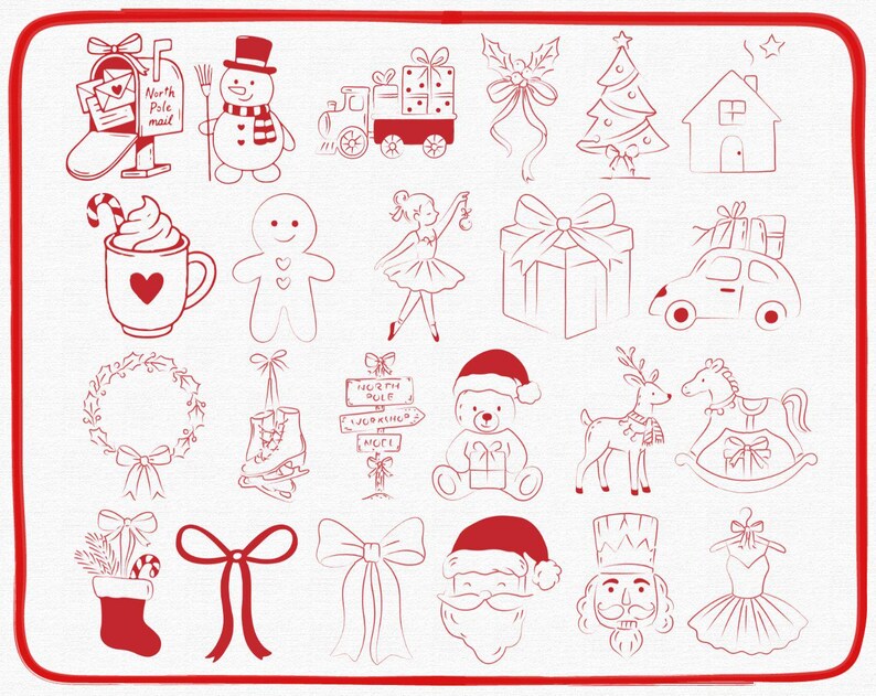 Hand Drawn Christmas Clipart Bundle, Festive Line Art (PNG, AI) - Etsy