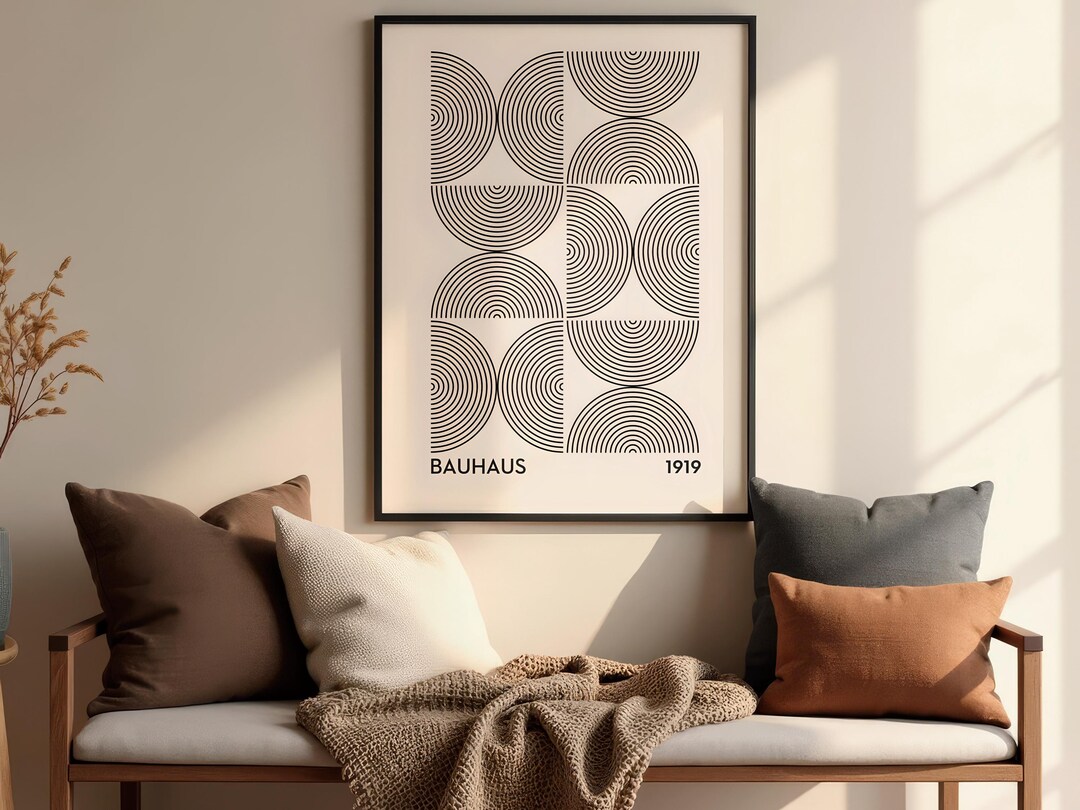 Bauhaus Print 1919 Geometric Circles Minimalist Black Cream Wall Art ...