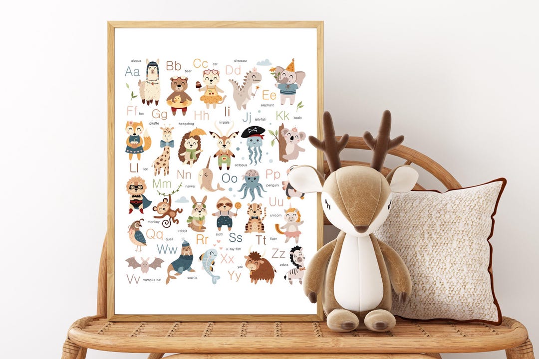 Animal Alphabet Print | Kids Nursery Wall Art | ABC Learning Poster ...