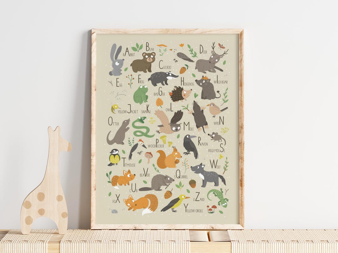 Woodland Animal Alphabet Print, Kids ABC Nature Wall Art, Nursery ...