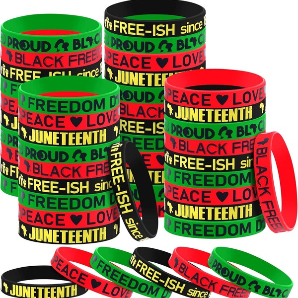 48 Pieces Juneteenth Silicone Wristband Bracelets Happy Juneteenth Rubber Bracelets Freedom Day Juneteenth Holiday Decorations Gifts