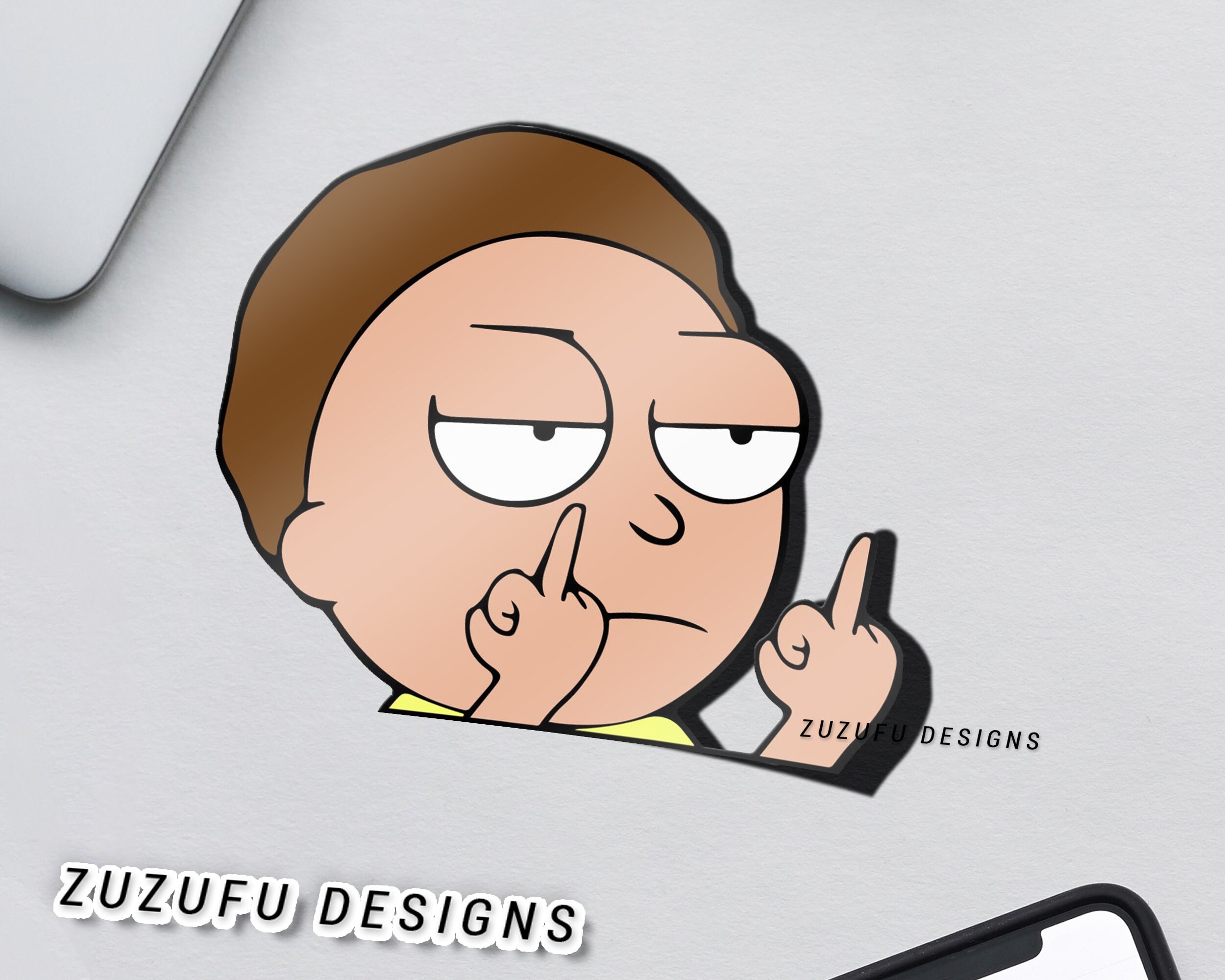 Rick & Morty Middle Finger Sticker Peeker Peace Among Worlds | Etsy