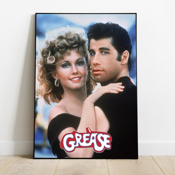 Grease Movie Poster Print, Olivia Newton-John John Travolta, Couverture d’affiche minimaliste de film classique, Create Your Own, Collage mural