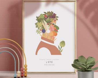 Art poster - Summer - Arcimboldo - Girl and boy children's room poster, fruits, vegetables, baby room decoration, birth gift