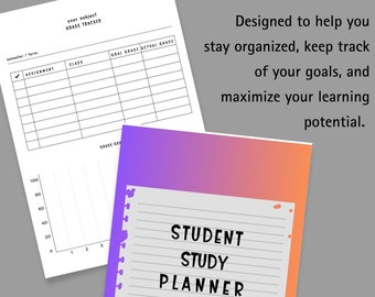 Printable Student Study Planner, Goal Setting & Tracking (PDF)