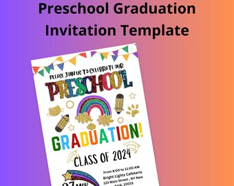 Preschool Graduation Invitation Editable Template, Pre-K Kindergarten Class Graduation Announcement, Graduation Ceremony Invite, Pre-K Grads