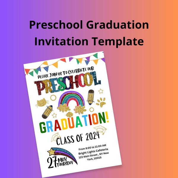 Preschool Graduation Invitation Editable Template, Pre-K Kindergarten Class Graduation Announcement, Graduation Ceremony Invite, Pre-K Grads