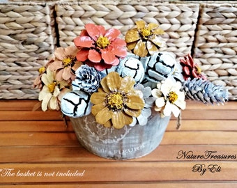 15 Pinecone Flowers on Stems, Pine cone flowers bouquet, Hand Made Pine Cone Flowers on Stems, Painted Pinecones of Stems, Country Forest