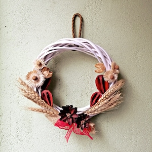 Floral Wheat Wreath Wall hanging, Pine cone flowers Dried Flowers Wreath, Rustic Farmhouse Wreath Front Door Decor forest Shabby