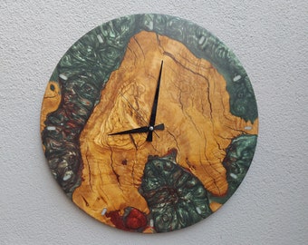 20" Olive Wood Wall Clock, Epoxy and Wood Wall Clock, Unique Handmade Gift , Custom Made Resin Wall Clock (Ready to Ship) (50cm),
