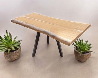 Coffee Table, Elm Wood, Table Top,Handcrafted, Rustic Charm with Industrial Metal Hairpin Legs