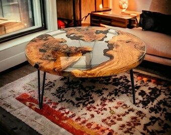 Clear Epoxy Resin , Live Edge Olive Wood Coffee Table / Table Top, Wooden Coffee Table, Epoxy Coffee Tabel, Center Table