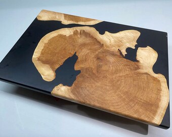Black Charcuterie Board, Epoxy and Olive Wood Serving Board, Cheese Board, Handmade Serving Tray
