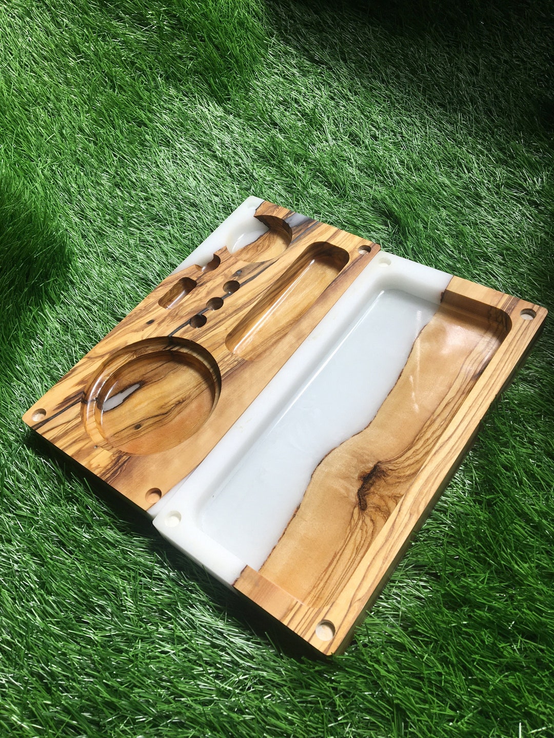 Olive Wood Rolling Tray White Epoxy Resin Rolling Tray Stash Etsy