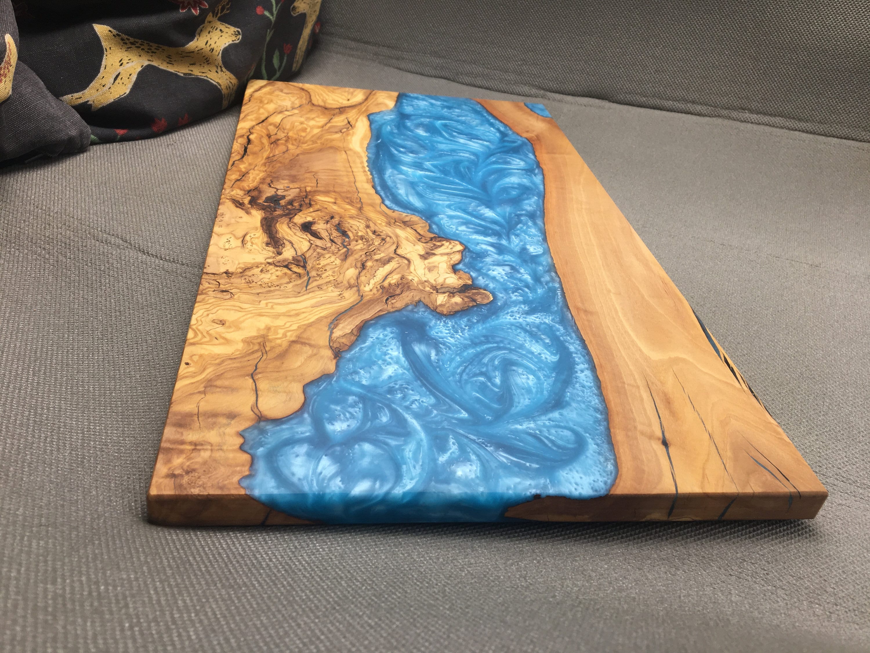 Tarpon Olivewood Cutting Board with Epoxy Inlay Fish Design