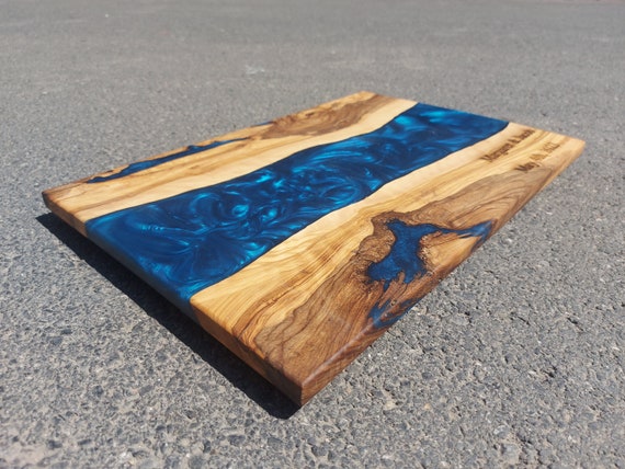 Cutting Board - Sapele Wood Accented with Onyx Epoxy Resin River