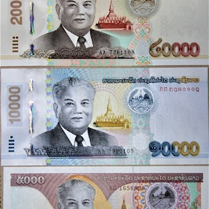 Banconote da 5.000/10.000/20.000 Kip del Laos, 3 pezzi, 1997-2003 UNC. - Vecchia carta moneta - Banconote straniere - Collezione di carta moneta.