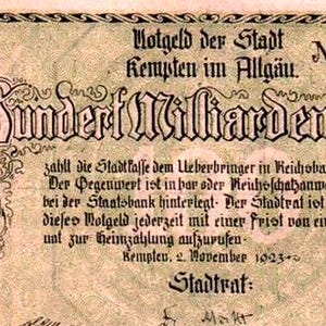 Germania Notgeld Stadt Kempten im Algau 100 miliardi di marchi 1923 BB-XF,-. Denaro di emergenza - Vecchia carta moneta.-