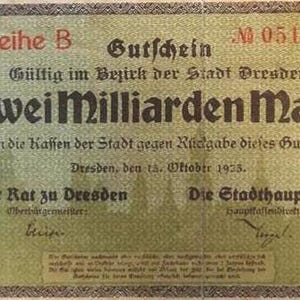 Germany Notgeld Stadt Dresden 2 Billion Mark 1923 VG,-. Notgeld - Altes Papiergeld.-