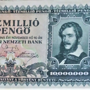 Banconota da 10 milioni di Pengö in Ungheria del 1945, VG-F. Vecchia carta moneta, banconote straniere del mondo - Collezione di carta moneta, regali per lui