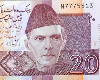 Billetes de 20 rupias pakistaníes de 2005 UNC, papel moneda antiguo, billetes extranjeros, colección de papel moneda antiguo. Regalos para él.