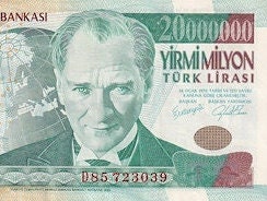 Banknote UNC Turkey 20.000.000 Lira 1970 Foreign World Banknotes Collection Paper Money 2001-2006 Paper Money gifts for him.