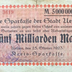 Germany Notgeld Stadt Uelzen 5 Billion Mark 1923 G,- . Notgeld - Altes Papiergeld.-