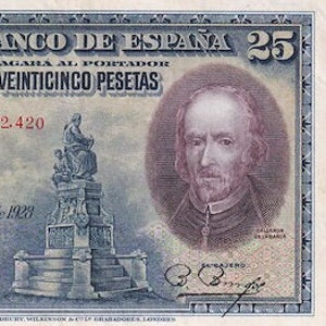Banconota da 25 pesetas spagnole del 1928, da franco a franco. Vecchia carta moneta, banconote straniere - Collezione di carta moneta - regali per lui.