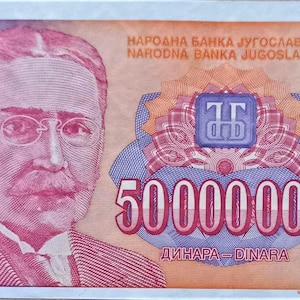 Banconota da 50 milioni di dinara della Jugoslavia, 1993 VF-XF. Vecchia carta moneta, Valuta estera/Banconote. Regali per lui.