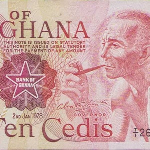 Banconota da 10 Cedis del Ghana del 1978 VF, vecchia carta moneta - Banconote straniere - Collezione di carta moneta - regali per lui.