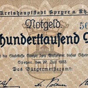 Germany Notgeld Kreisshauptstadt Speyer a. Rh. 500.000 Mark 1923 UNC. Emergency Money-Paper Money-Foreign World Currency/Banknotes