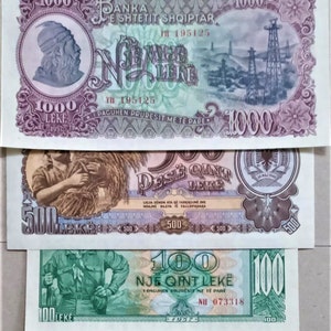 Albanien 10/50/100/500/1.000 Leke 5tlg.  Währung Banknote 1957 UNC. Alte Papiergeld, Ausländische Währung/Banknoten, Geschenke für Ihn ..