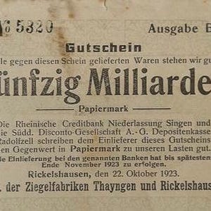Germany Notgeld Stadt Rickelshausen 50 Billion Mark 1923 VZ-gut erhalten. Notgeld - Altes Papiergeld.-
