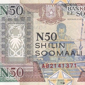 Banconota da 50 Shilin della Somalia, 1991 UNC. - Vecchia carta moneta - Banconote straniere - Collezione di carta moneta. Regali per lui.