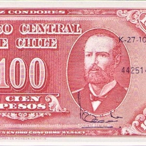 Banconota da 100 pesos cileni 1960-1961 FDS.  - Vecchia Carta Moneta - Banconote del Mondo Estero - Collezione Carta Moneta - regali per lui.